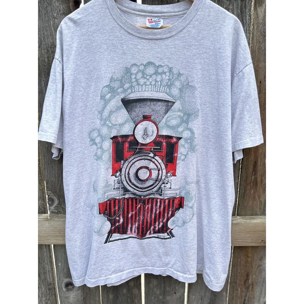 Vintage 90s Red Train T-shirt XL printed both sides